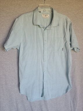 Billabong Casual Button Down Up Shirt Light Blue Men's XL Front Pocket, Stretch